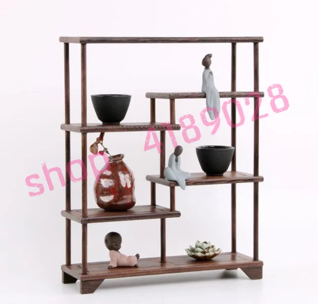 

Natural chicken wing wood, double high low style (large size), solid wood curio shelves, tea ceremony ornaments pendulum rack.