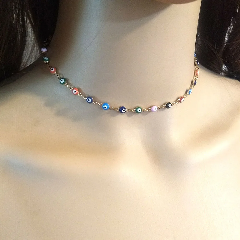 

New arrivals Turkish eyes clavicle ladies necklace Eye Choker simple short chain handmade necklace jewelry gift