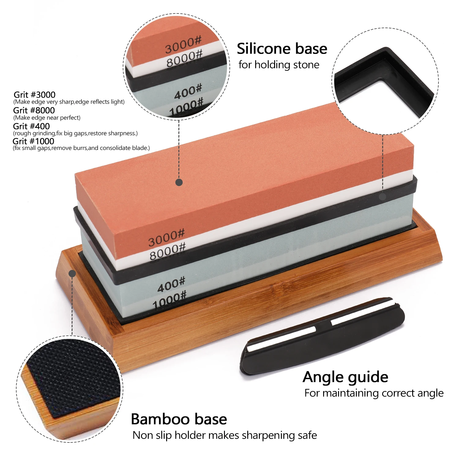 400/1000 3000/8000 Grit Premium Whetstone Cut Sharpening Stone Set Ideal Sharpener for All Blades Non Slip Base Cutter | Дом и сад