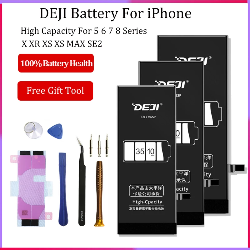 Фото Аккумулятор высокой емкости Deji для iPhone 6S 6 7 8 Plus X SE 5S 5C 5 XR XS Max Сменный аккумулятор |