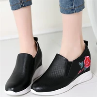fashion sneakers women slip on genuine leather wedges high heel vulcanized shoes female summer breathable platform pumps shoes