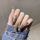Накладные ногти популярного цвета, 24 шт., градиентные накладные ногти с бриллиантами, Золотая фольга искусственные ногти, Типсы для ногтей, гроб, дизайн ногтей