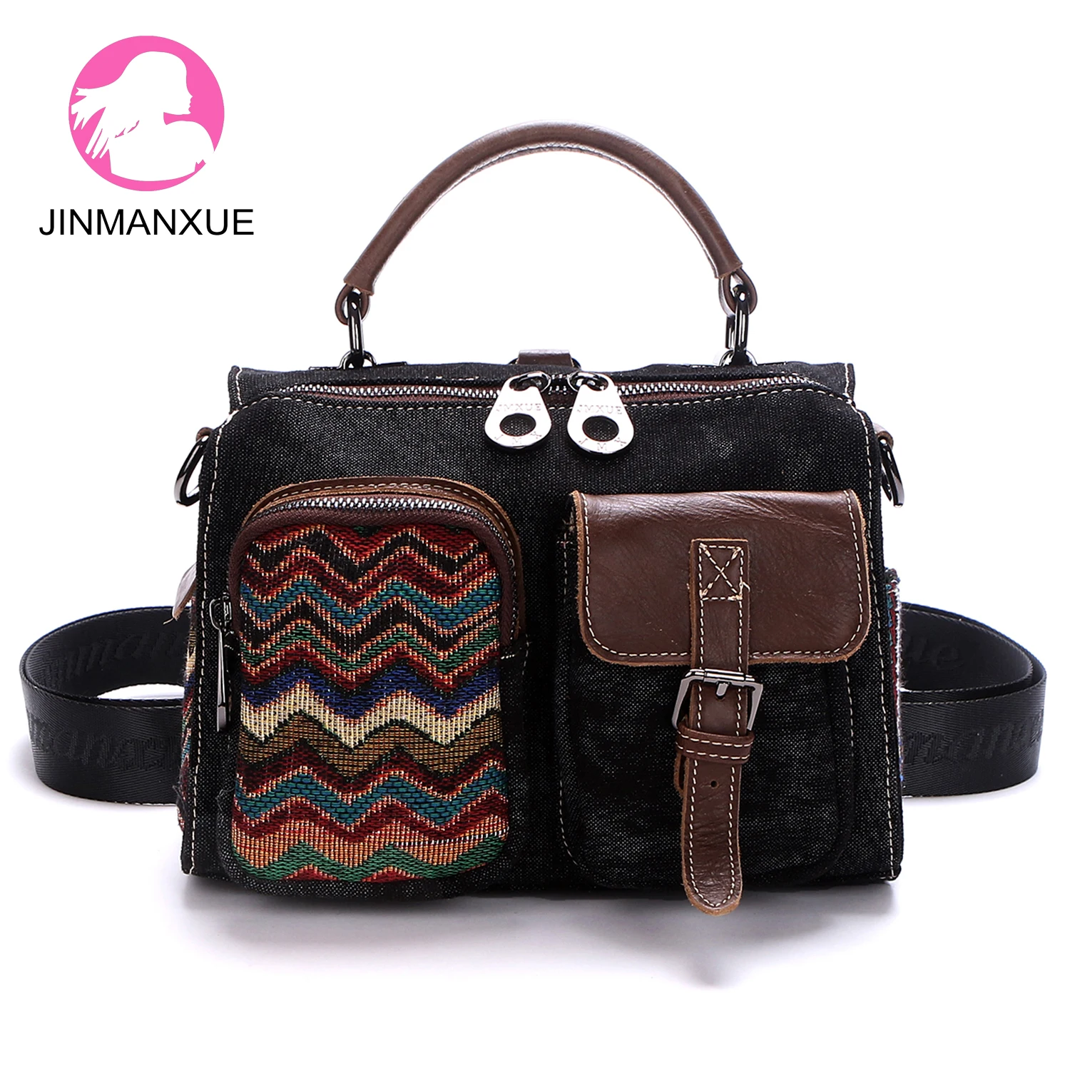 

Модные три способа использования Ретро джинсовая сумка в этническом стиле дикая сумка-мессенджер многофункциональная сумка через плечо же...