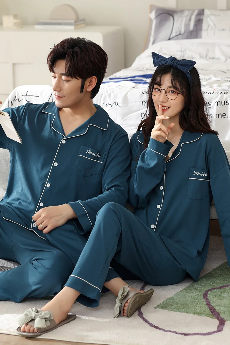 Новинка 2021 осенне-зимние хлопковые Пижамные комплекты для пар модная простая