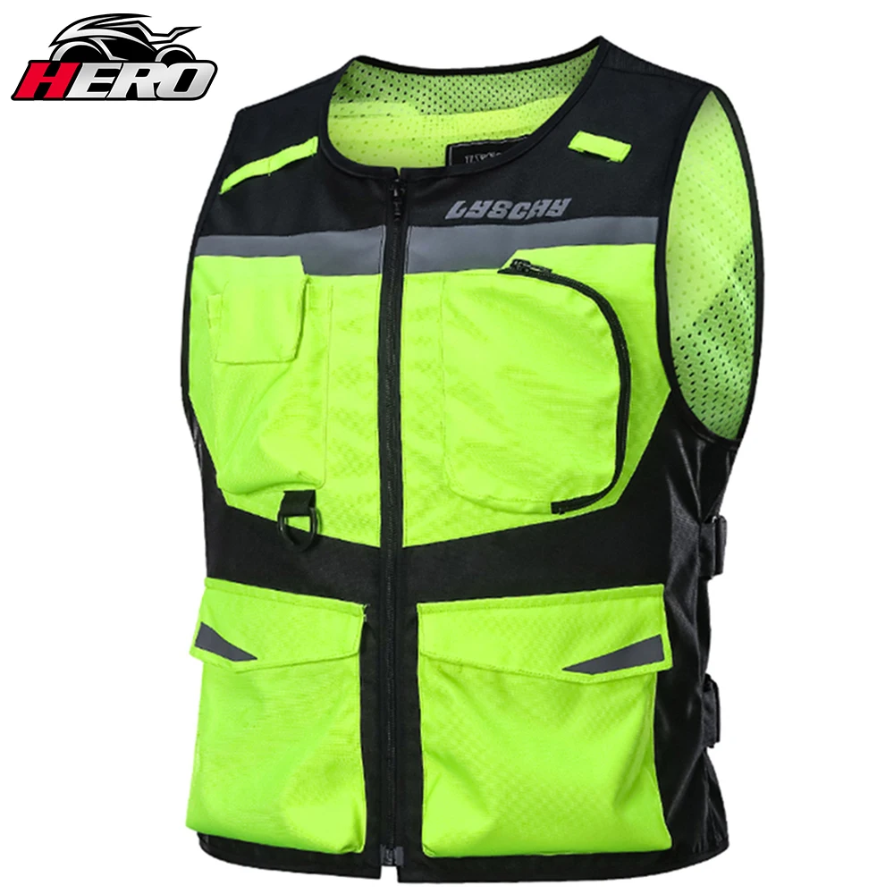 LYSCHY Motorcycle Reflective Vest High Visibility Fluorescent Riding Safety Vest Racing Sleeveless Motorbike Jacket Moto Armo