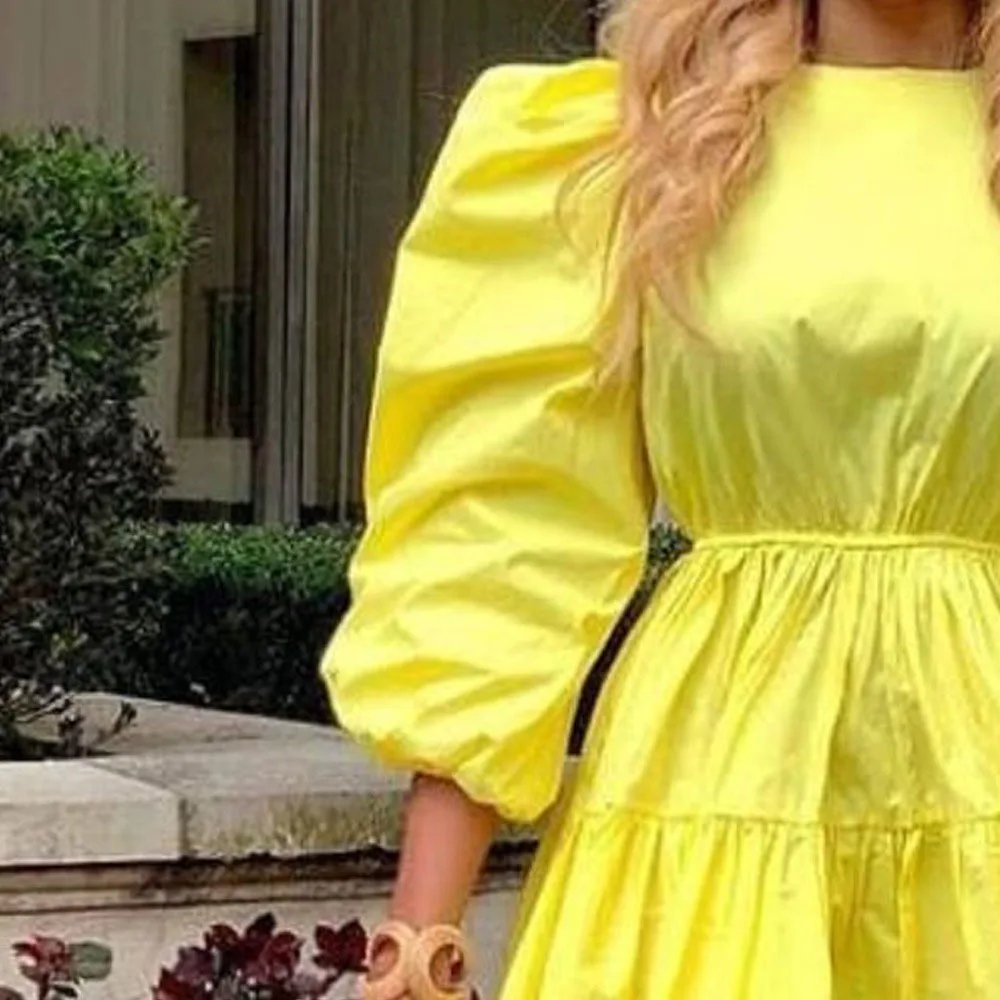 

Round Neck Puff Sleeve High Waist Loose Casual Swing Fashion Women's Dress 20221 Summer New Solid Color Oversize