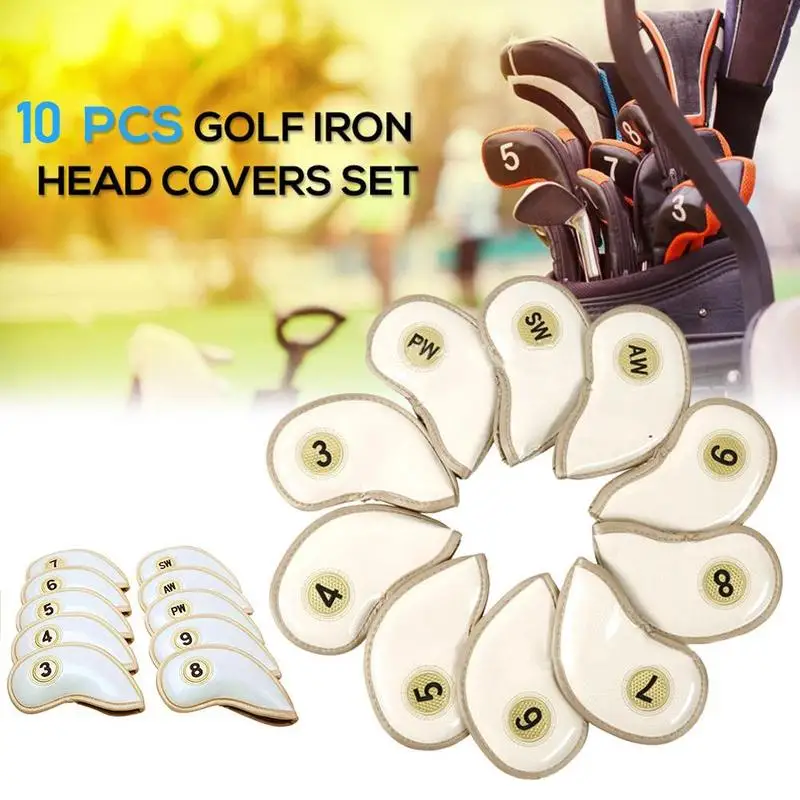 

10pcs/Set Golf Club Iron Headcover Head Cover PU Waterproof Club Golf Head Tools Cover Outdoor Putter Train Protector Headc Y4E0