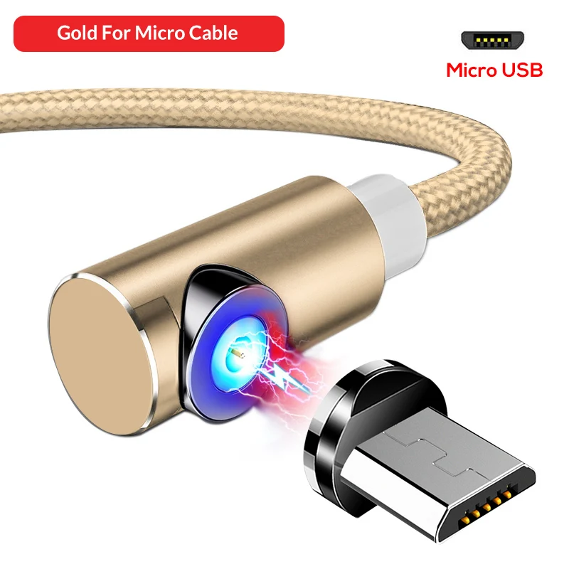 For Micro USB Gold TOPK Магнитный usb кабель для зарядки Micro USB кабель для iPhone samsung huawei usb type C Магнитный зарядный кабель кабели для мобильных телефонов - Color: For Micro USB Gold