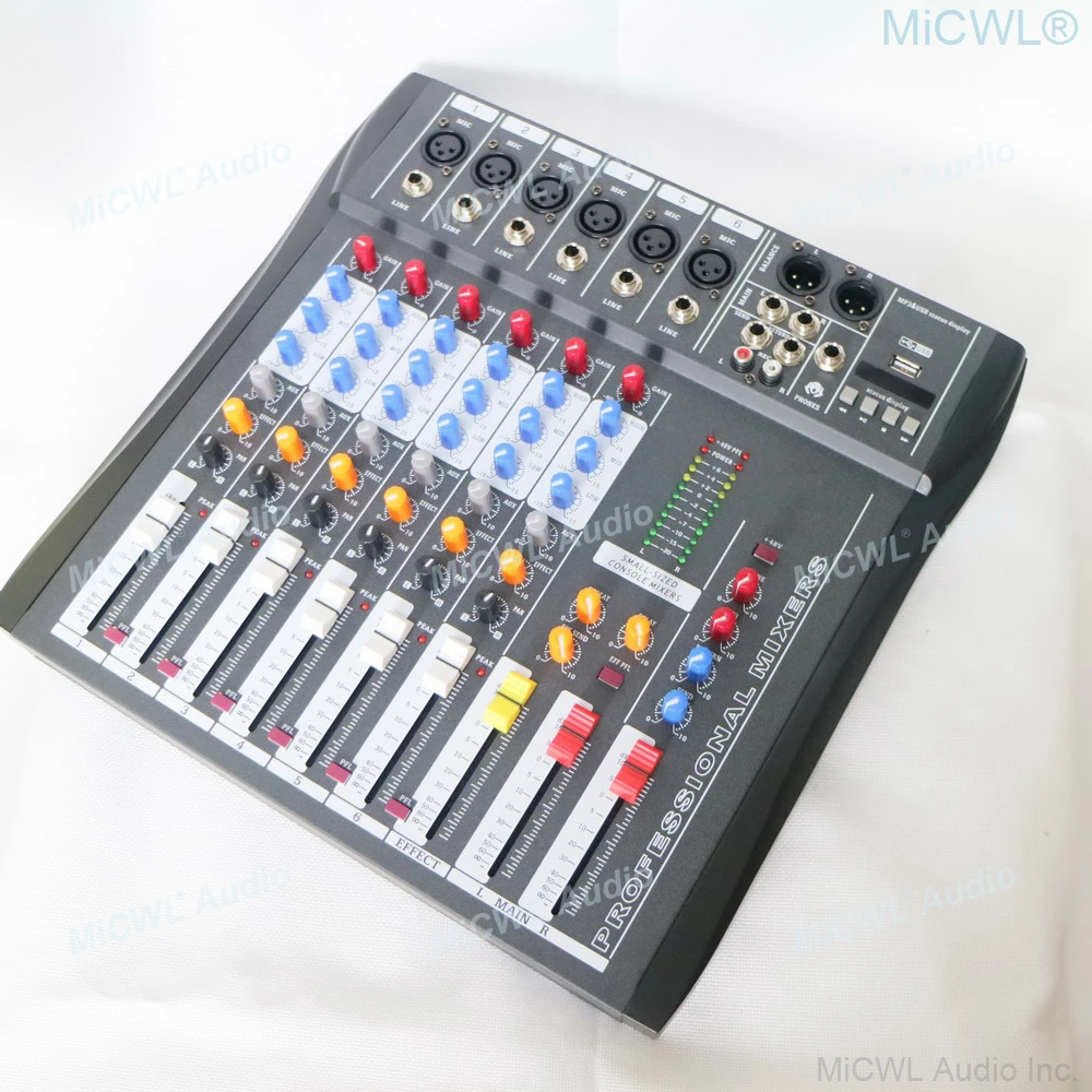MiCWL Bluetooth 6 каналов аудио смеситель микрофон микшерный пульт dj микшер с 48V USB DSP один