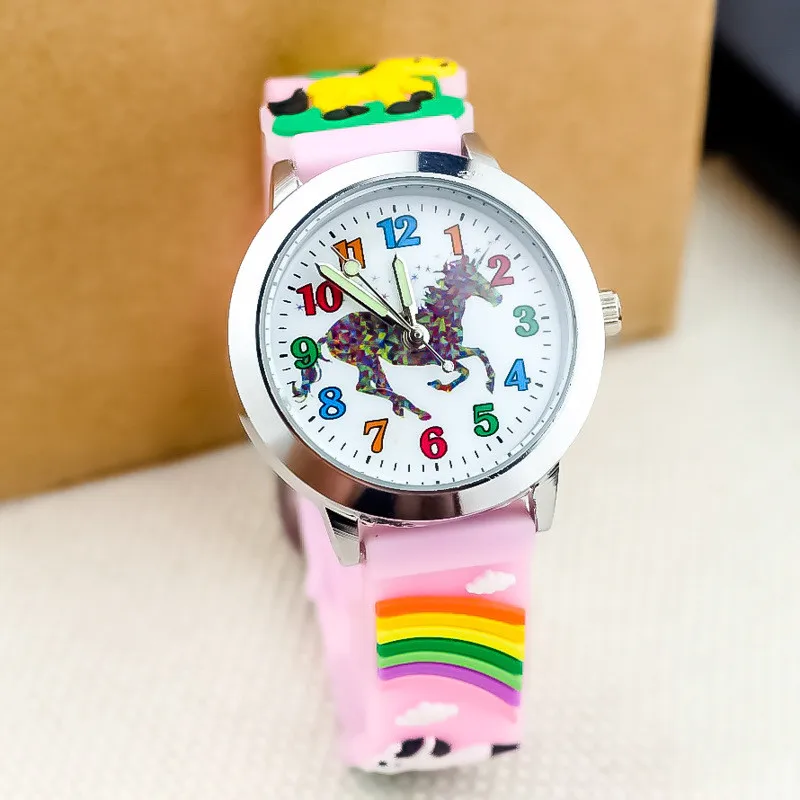 New Design Rainbow Candy Color Cute Cartoon Children's Watch Silicone Strap Wrist Quartz Watch