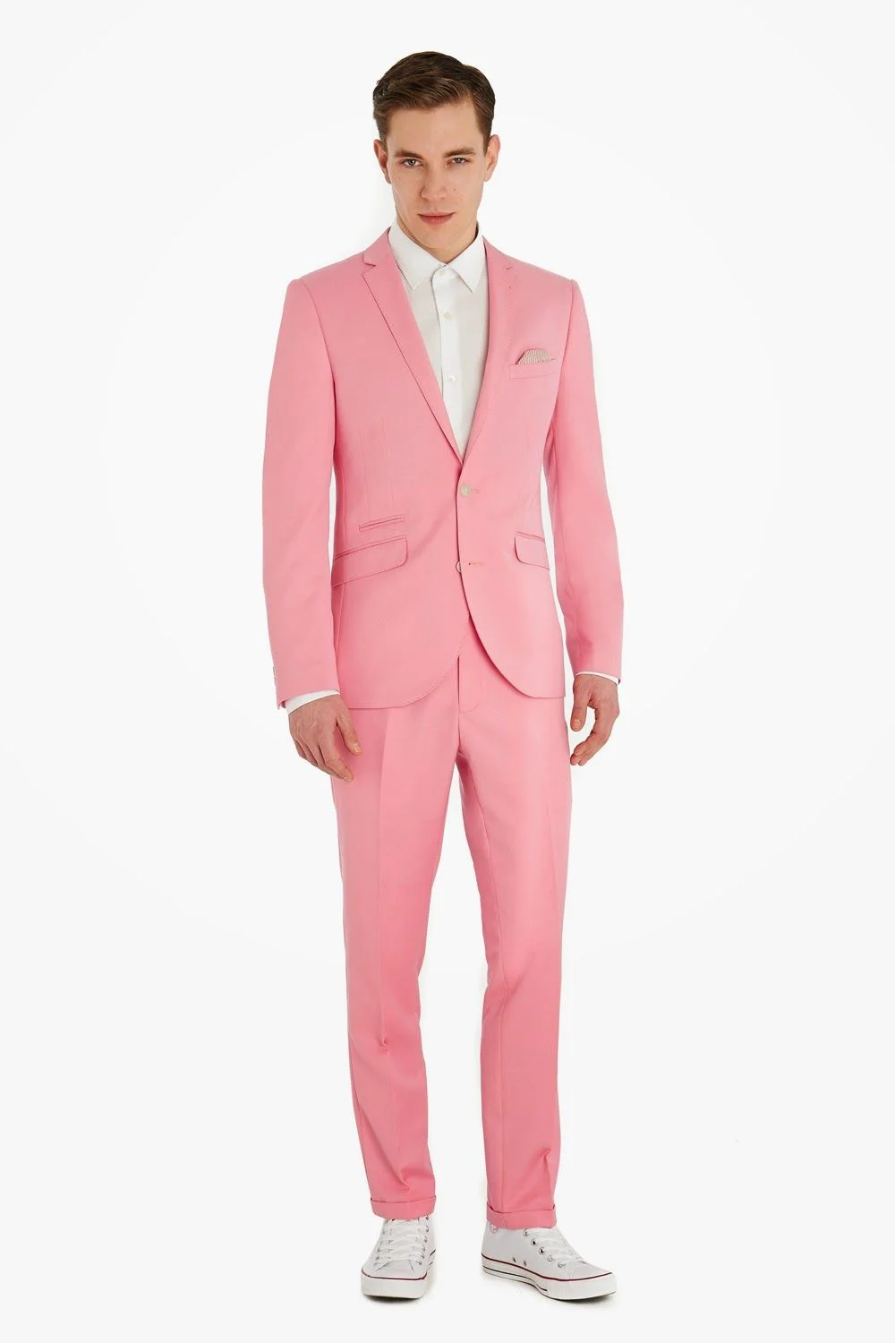 

Mens Suits For Wedding Hot Pink Spring Summer Beach Casual 2 Pieces Slim Fit Blazer Jackets Pants Evening Party Costumes