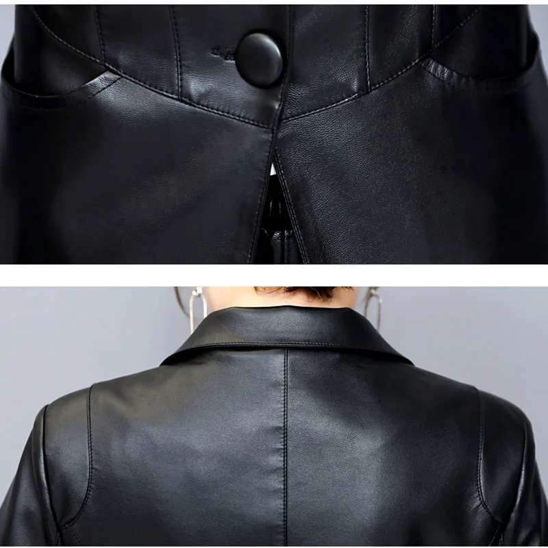 Женская куртка новинка Осень-зима приталенное пальто из натуральной кожи