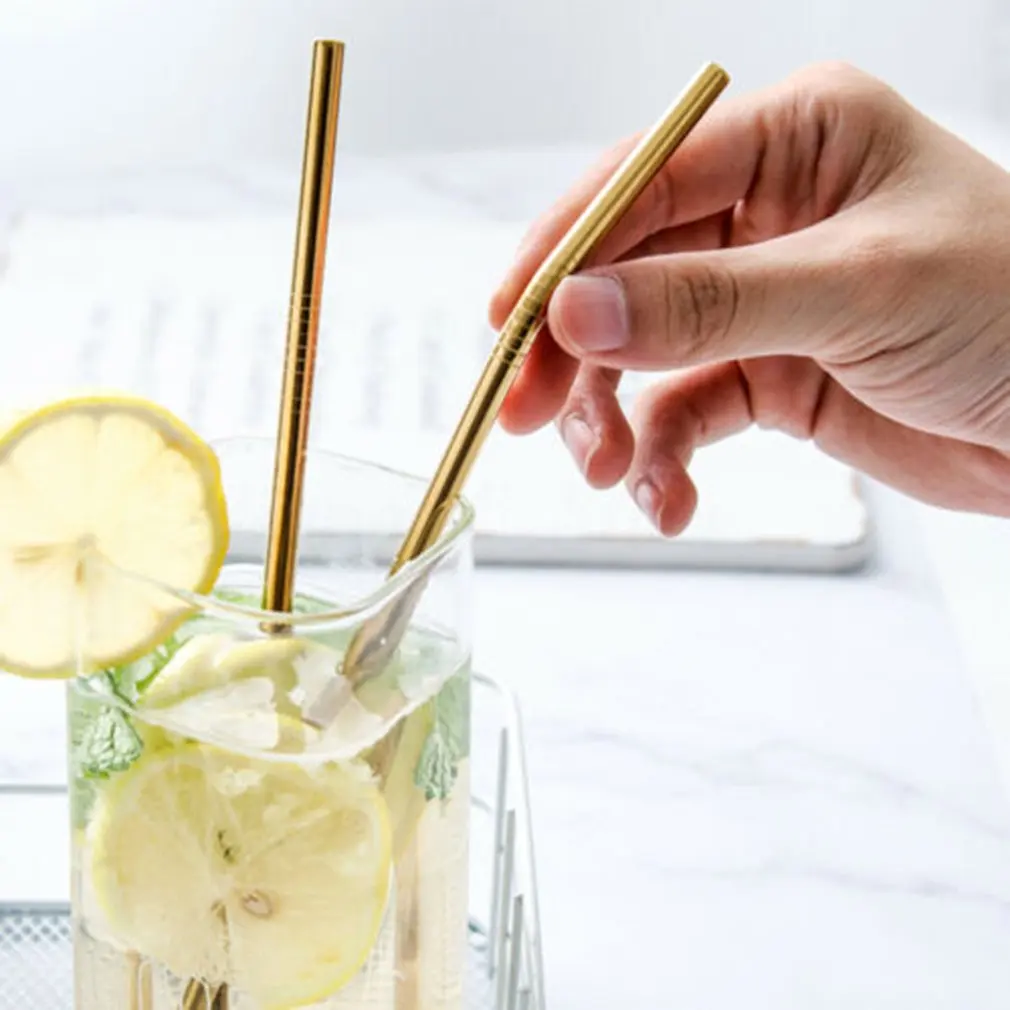 50 шт. цветные металлические трубочки с титановым покрытием соломинки для молока