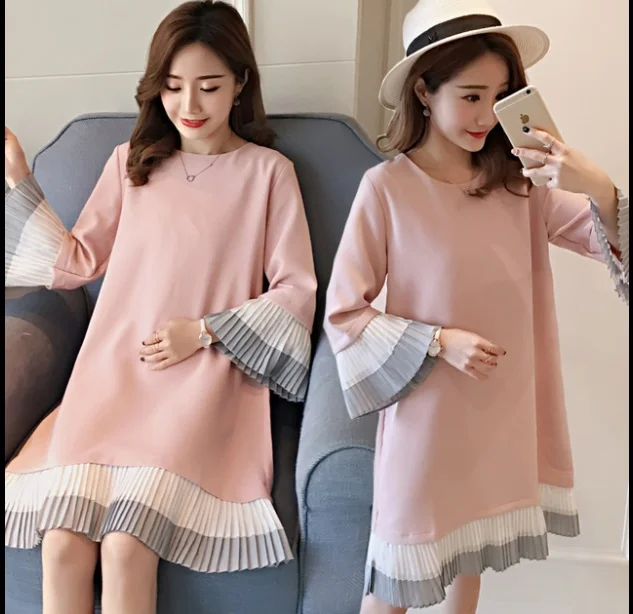Spring Maternity Dresses Long Sleeve Pregnancy Chiffon Clothing Ruffles Casual Fashion Dress for Pregnant Women | Мать и ребенок