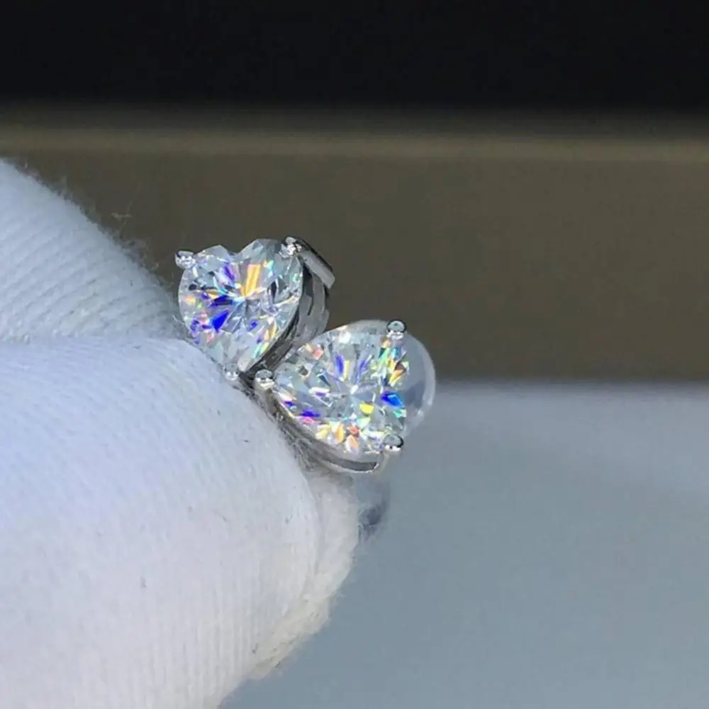 

Hot Sales Women Colorful Heart Cubic Zirconia Inlaid Ear Stud Earrings Party Jewelry Gift