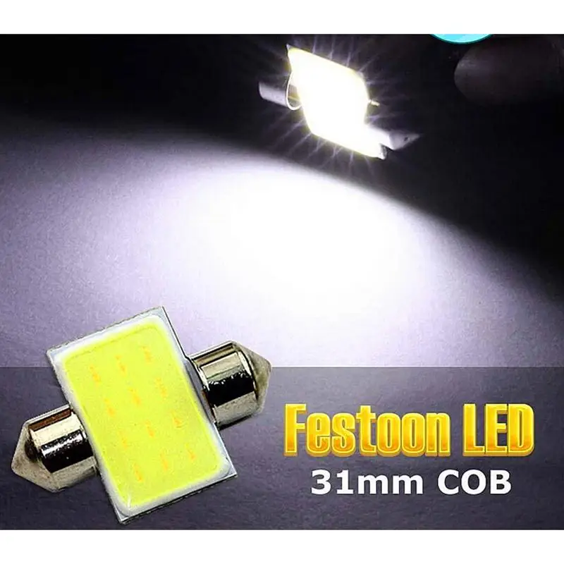 

COB Festoon COB Car Licence Plate Light Interior Dome Bulb Car Map Reading Light Lamp 2PCS 31MM 12V 3W LED