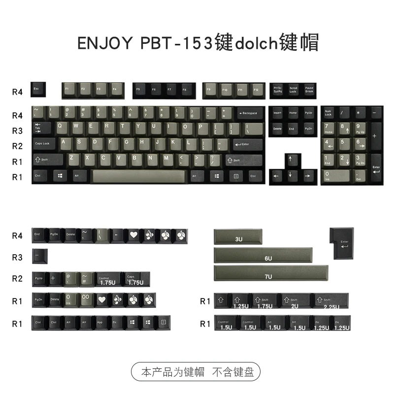 153 keys/set enjoypbt dolch color keycap ABS double shot mechanical keyboard key caps for MX switch Cherry profile