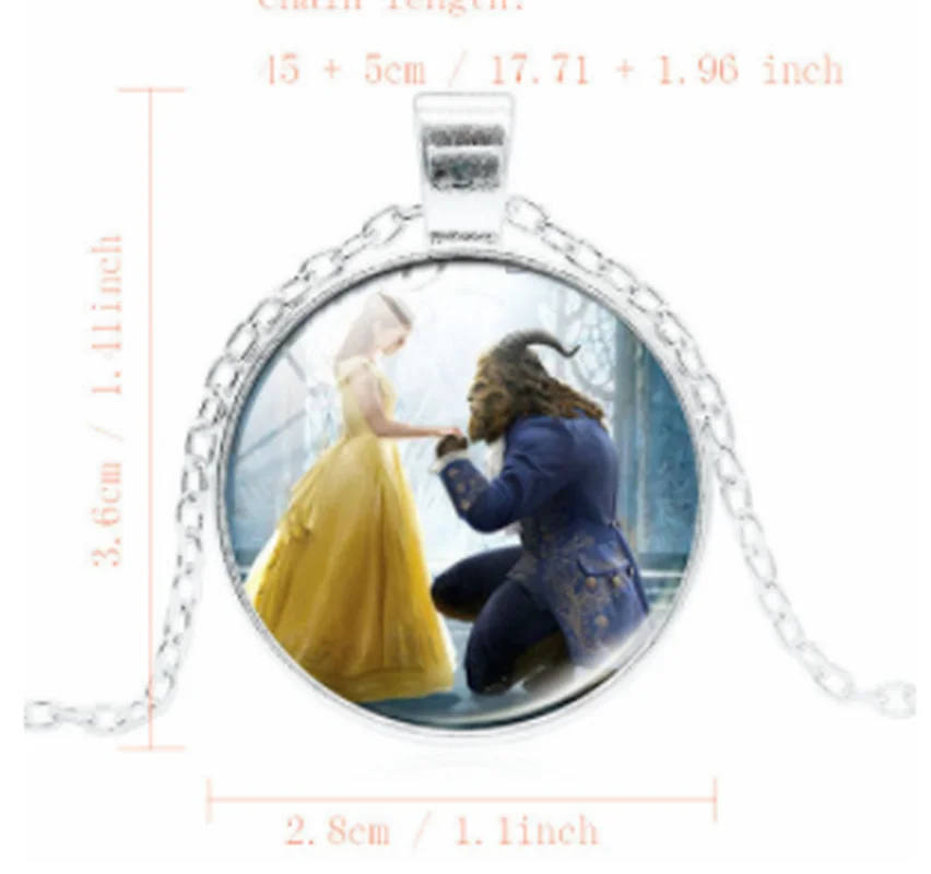 

Meetcute 5 Types Beauty and the Beast Necklace Glass Pendant For Valentines Day Gift Colar Necklace Women Male