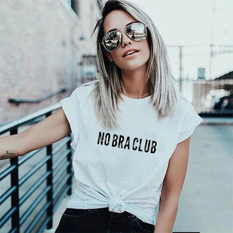 

Простая Клубная футболка без бюстгальтера с буквенным принтом, модная повседневная женская одежда, белая свободная тонкая футболка