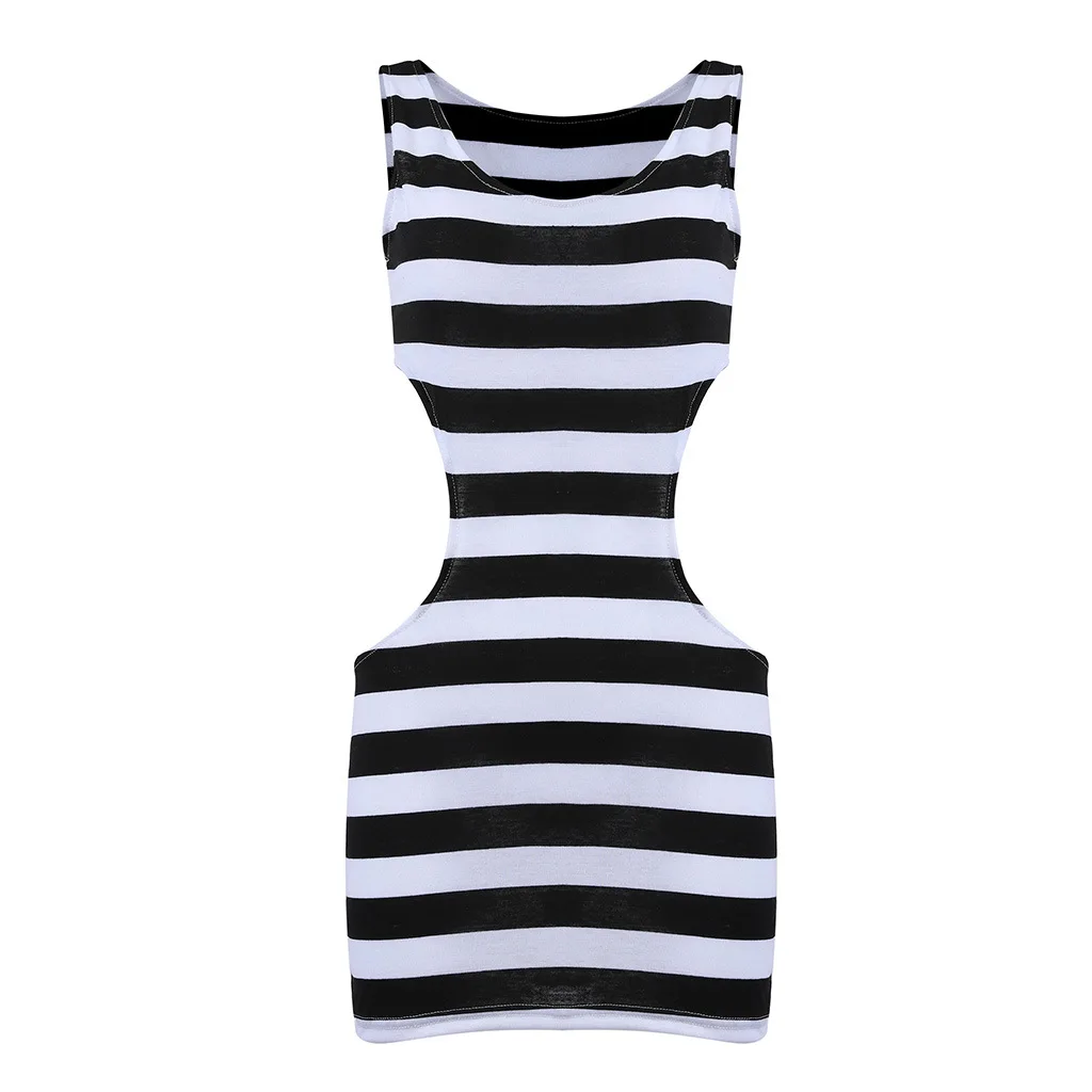 2019 Сексуальное Женское Платье в полоску без рукавов обтягивающее платье мини