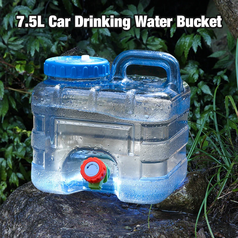 

7.5L Food Grade PC Square Bucket Large Capacity Car Drinking Water Bucket With Faucet For Self-driving Tour