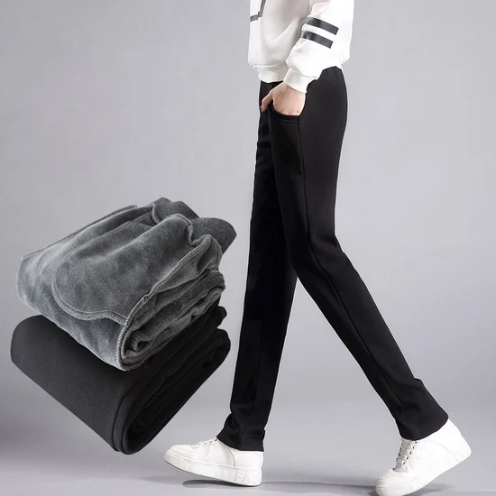 DIMI Women's Trousers Female Black Soft Fleece Cotton Pants  Plus Size Winter Warm Pants For Women Korean Sweatpants