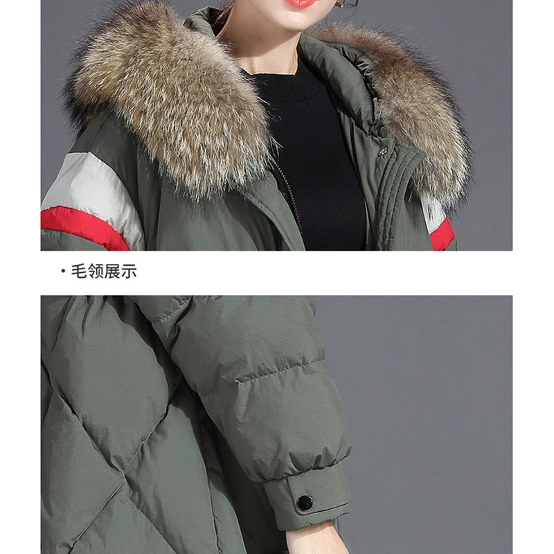 Новинка зимний женский пуховик натуральный мех с капюшоном средней длины пальто
