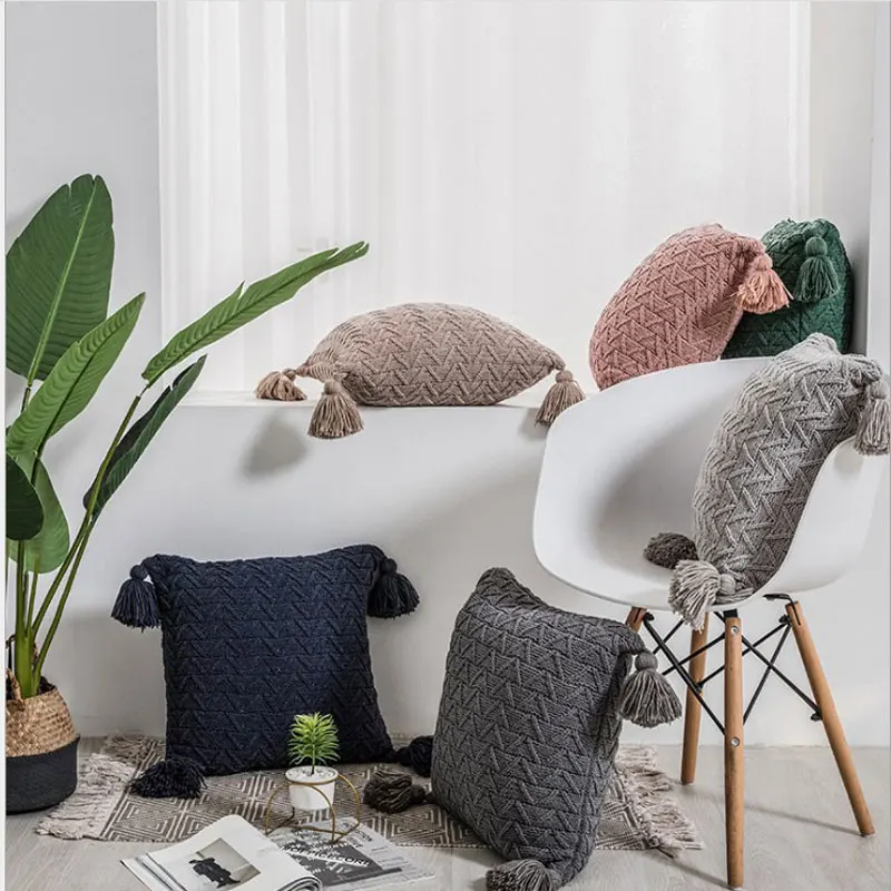 Крючком синель Вязаные чехлы для подушек розовый бежевый желтый Наволочка с