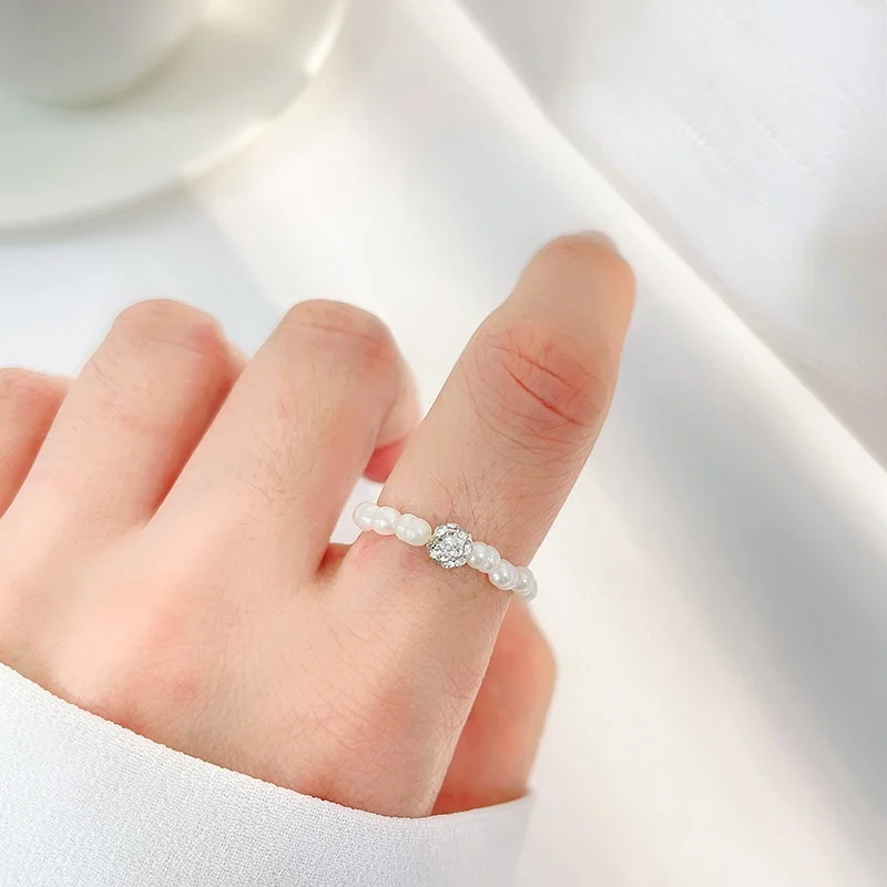 

Sweet Jewelry Natural Freshwater Pearl Rings Popular Style Small Crystal Bead Elegant Women Rings For Wedding Party Gifts