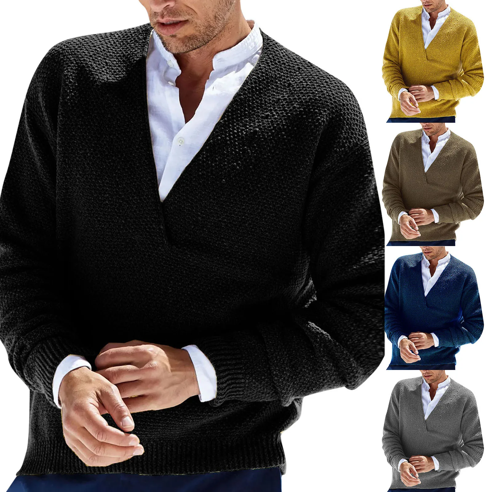 

Men Autumn And Winter Sweater Pullover V-neck Solid Color Cardigan Sweater Coat Daily Comfy High Quality Sweaters Fast Shipping