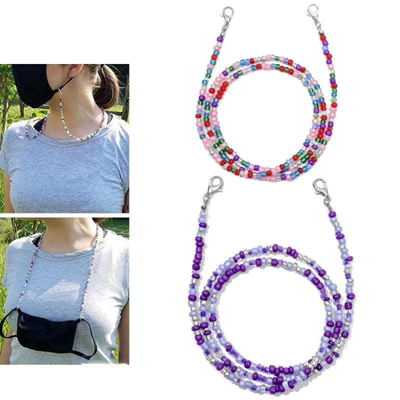 

10 Pieces Face Mask Holder Lanyard Eyeglass Anti-Lost Chain Colorful Beaded Necklace Strap with Clips Around Neck Rest Ears