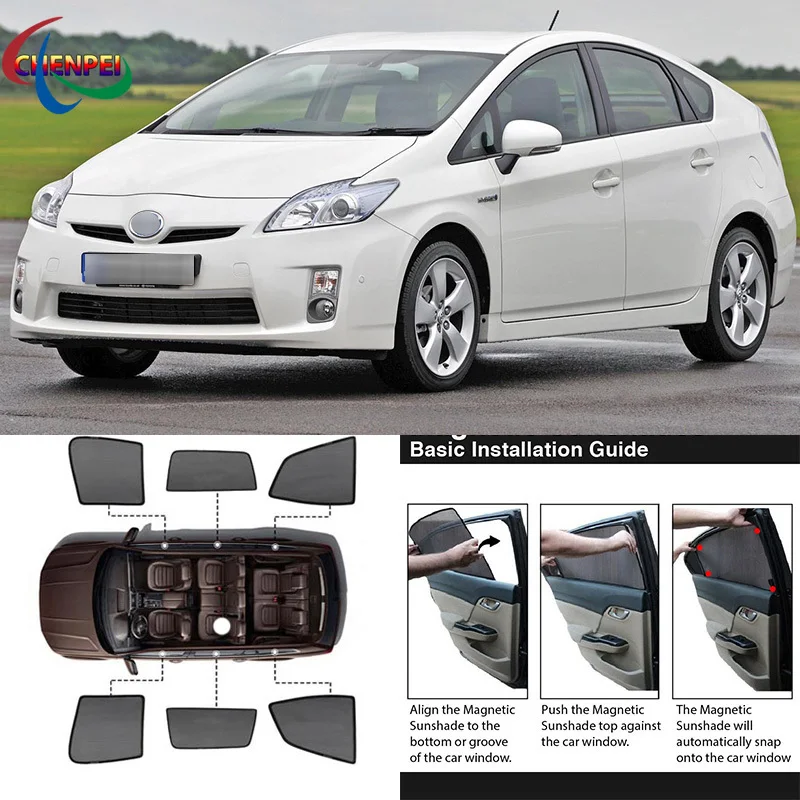 For Toyota Prius 2009 Car Full Side Windows Magnetic Sun Shade UV Protection Ray Blocking Mesh Visor Car Decoration Accessories