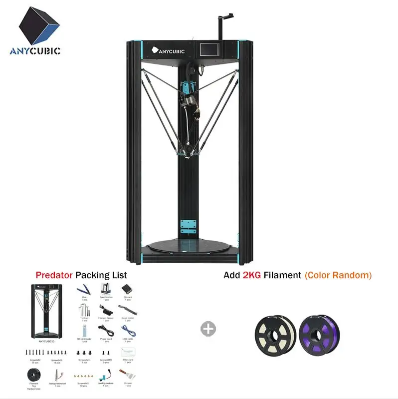 Predator Add 2KG ANYCUBIC 3d принтер Хищник 370x370x455 мм самый большой Дельта шкив с автоматическим выравниванием большой 3D печати размера плюс Titan экструдер - Цвет: Predator Add 2KG