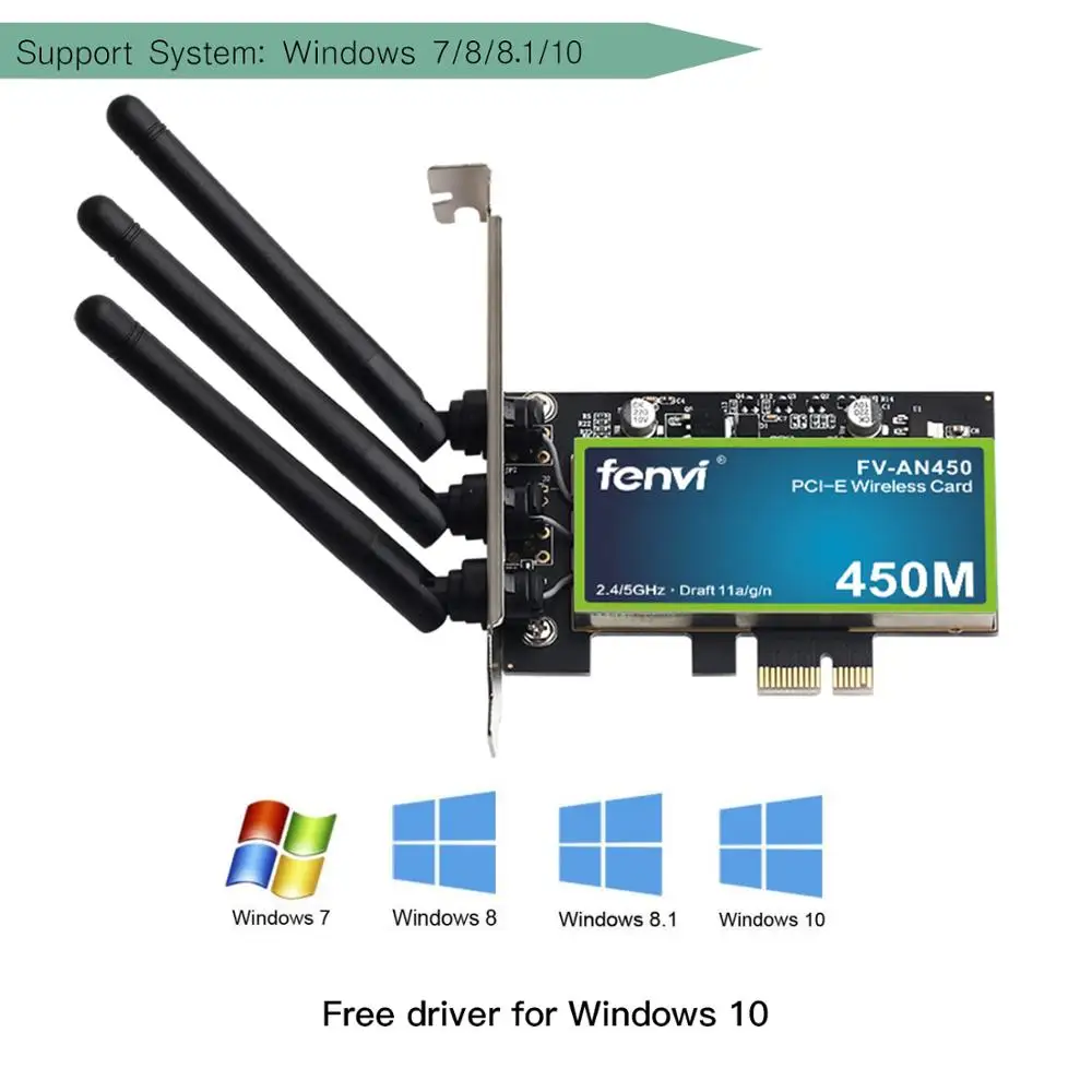 Двухдиапазонный PCI Express адаптер сети с тремя антеннами для настольного компьютера, скорость до 450 Мбит/с, поддержка Wi-Fi 2.4 ГГц/5 ГГц, стандарт 802.11a/b/g.