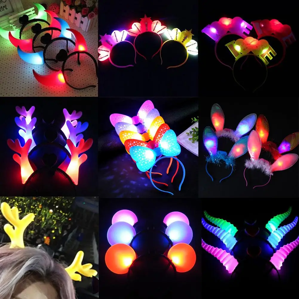Светящиеся обручи для волос с мультяшными ушками повязка на голову детская