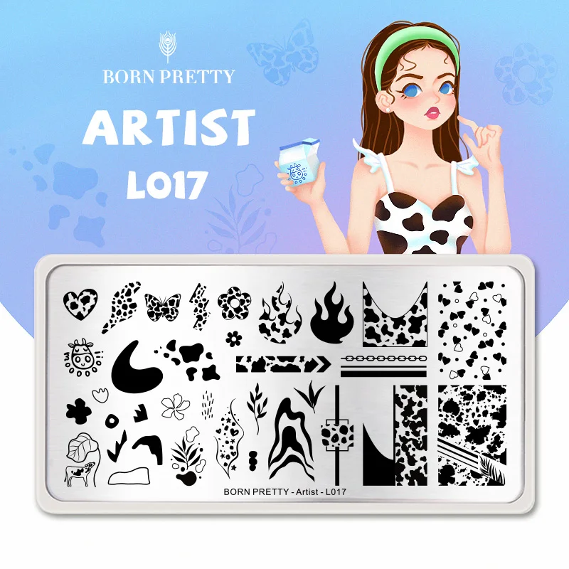Пластины для стемпинга ногтей BORN PRETTY с изображением коровы из нержавеющей стали |