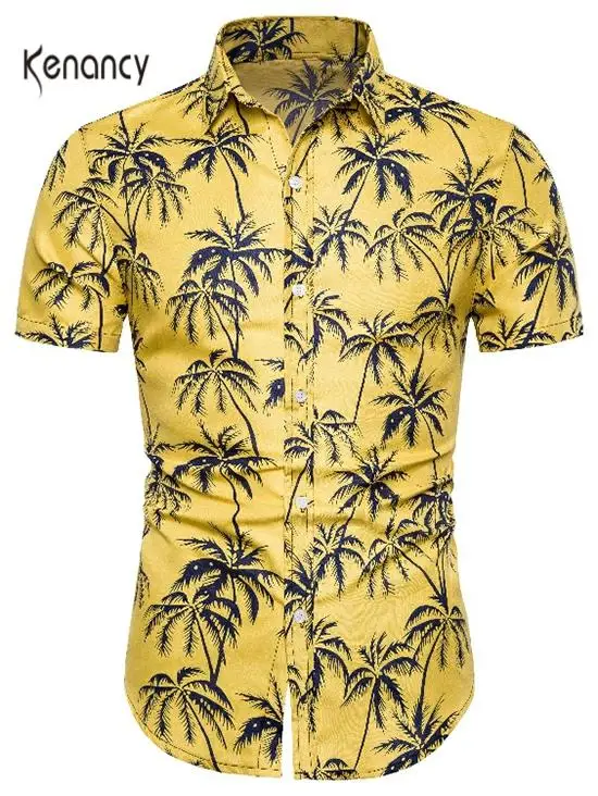 Мужские повседневные рубашки с принтом в виде кокосовой пальмы летняя рубашка