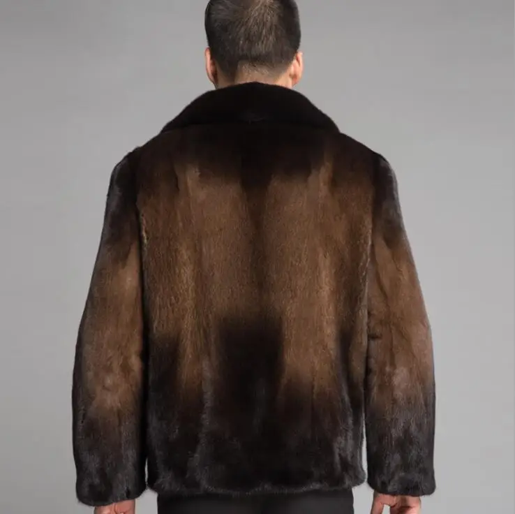 Короткая куртка из искусственной норки мужская коричневая зимняя утепленная