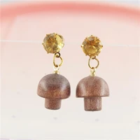 cute lovely mushroom plant natural wood drop earrings for women jewelry dangle zircon wooden earring gifts 2021