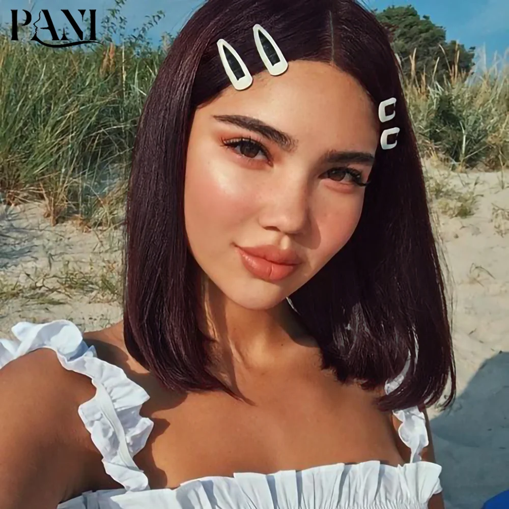 PANI женские короткие парики темно красный боб парик синтетические волосы для