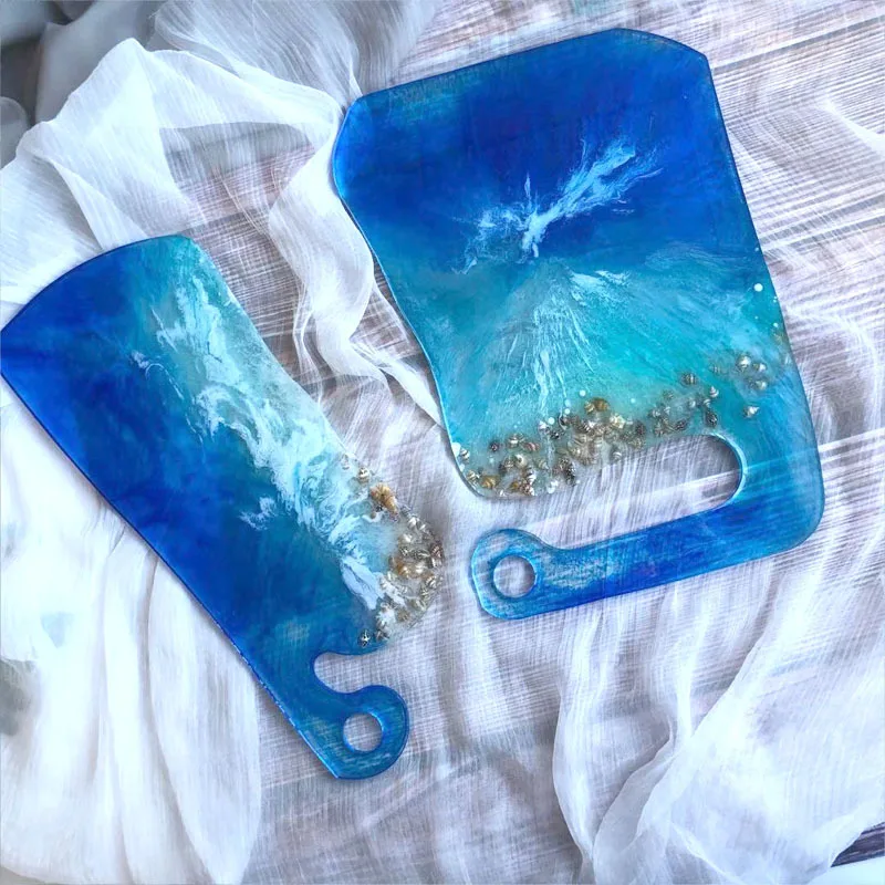 

1Pcs Crystal Epoxy Mirror Coaster With Handle Tray Resin Molds DIY Decoration Silicone Mold For Handmade Crafts Making Tool