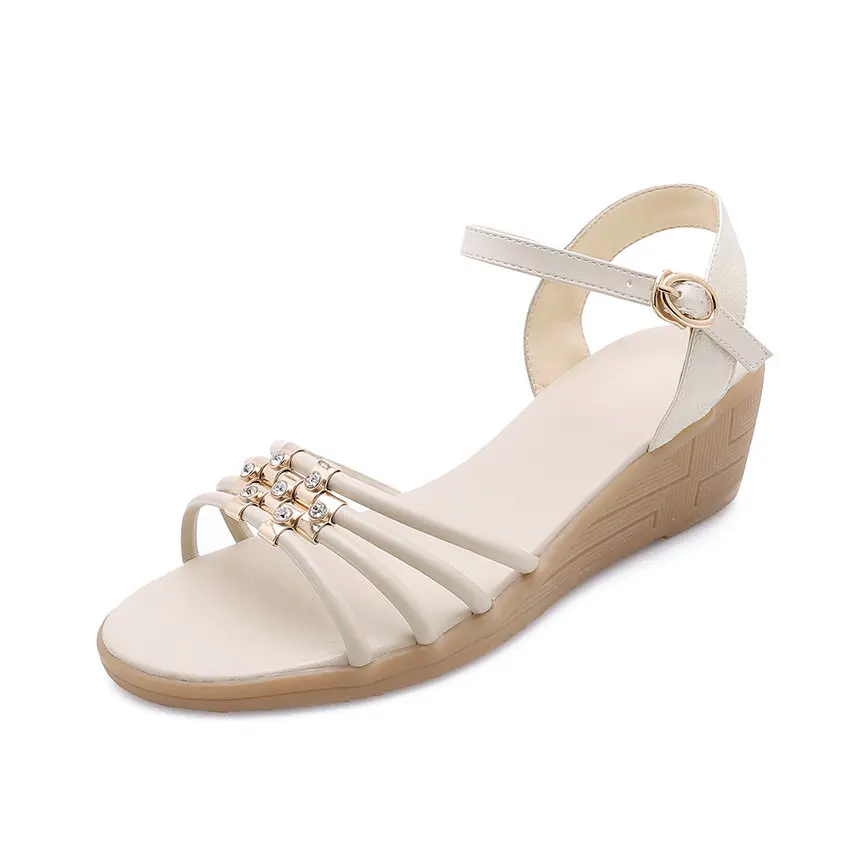 Женские босоножки на танкетке QUTAA черные повседневные противоскользящие