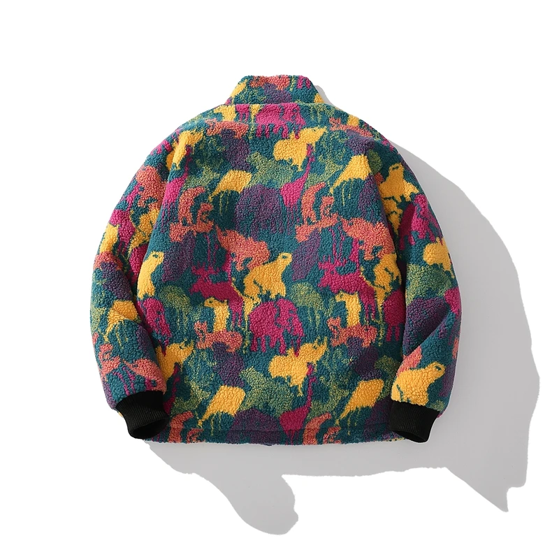 

Winter Thick Warm Cotton Jacket Hip Hop Graffiti Print Fashion Couple Coats Lamb Wool Double Side Wear Padded Jackets Women