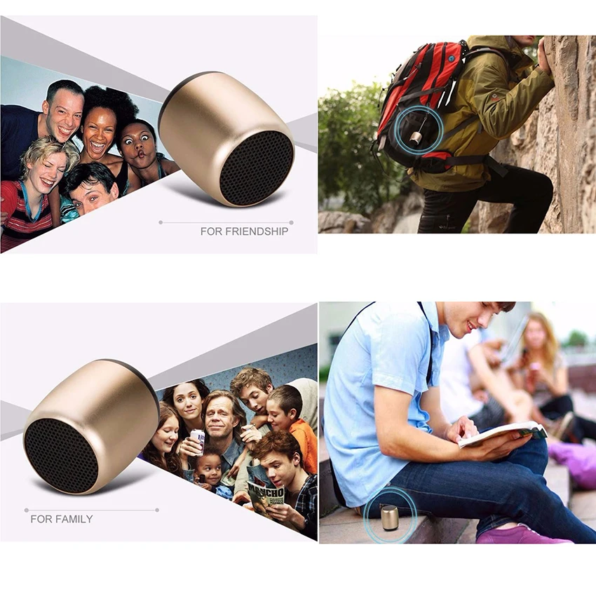 

Metal Super Mini Wireless Bluetooth Speaker Portable Small Pocket Size with Selfie Remote Control Microphone Lanyard