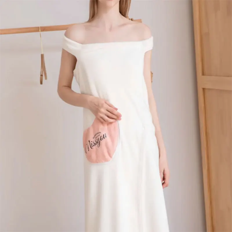 

Women Coral Velvet Thickened Bathrobe Super Absorbent Lovely Adult Sling Home Bath Skirt Pajamas MD7