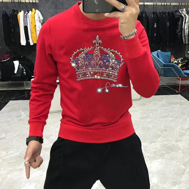 

Quickly Send Hot Drilling Crown Male Hoody Top Heavy Craft Men's Hoodies Sweatshirts Long Sleeve Fashion Design