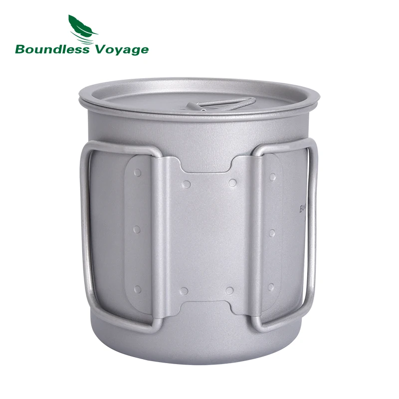 Boundless Voyage Titanium Cup with Lid Folding Handle Outdoor Camping Mug Pot Drinkware 200ml 500ml 750ml 1250ml | Спорт и