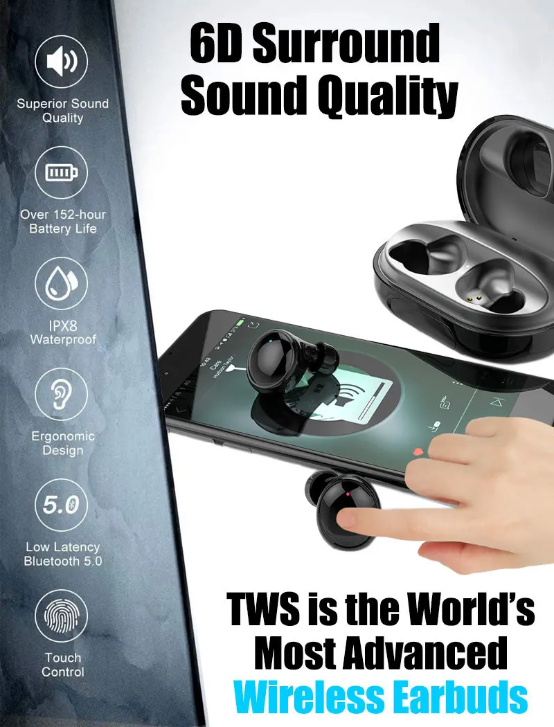 TWS Bluetooth 5.0 Earphones IPX8 Waterproof Blutooth Headset True Wireless Earbuds for Swimming IP68 Bathing 3500mAh Power Bank |