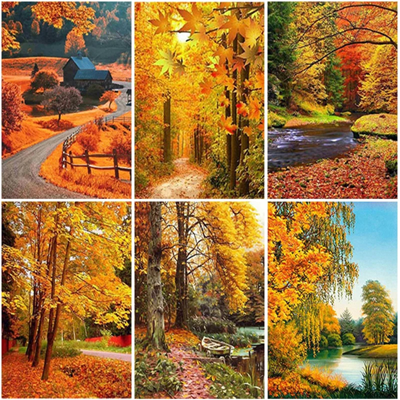 Full Square Round Landscape Diamond Painting Cross Stitch Kits 5D DIY Diamond Mosaic Sale Embroidery Autumn Scenery Home Decor