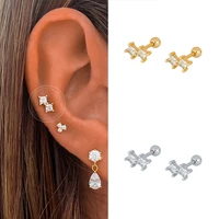 trustdavis real 925 sterling silver square cz screw beads stud earrings for women children baby girls minimalist jewelry a30